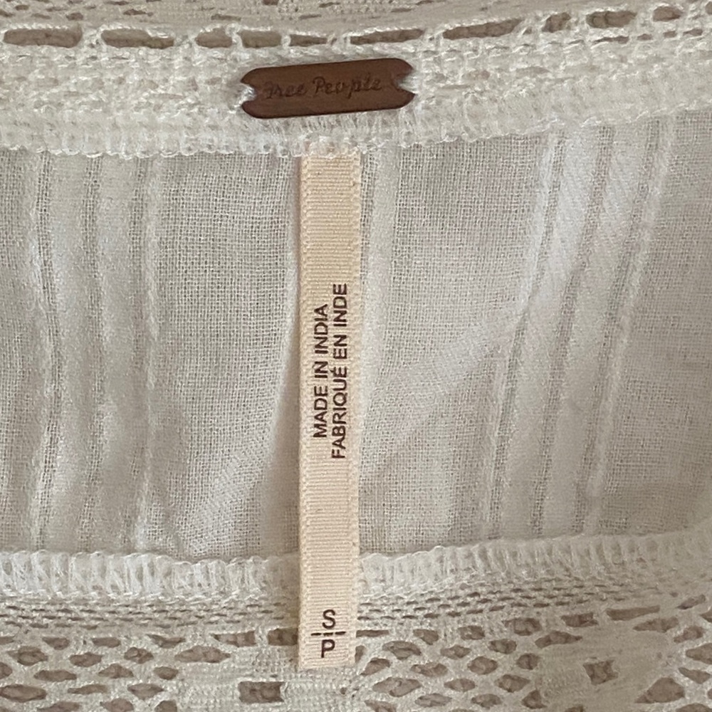 Free People Follow Your Heart Balloon Sleeve Tie Waist Top, Ivory, Small - Picture 5 of 8